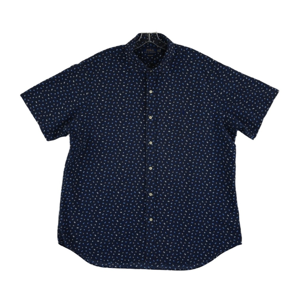 Polo Ralph Lauren‎ Flag Seersucker Button Shirt Men's Size XXL Navy Blue